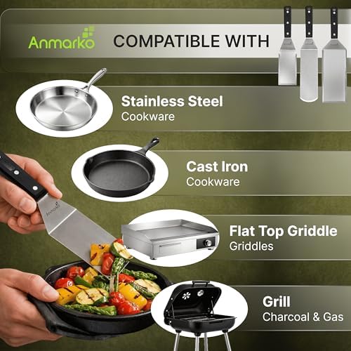 Stainless Steel Spatula Set - Heavy Duty Spatula and Scraper - Great for Cast Iron Griddle BBQ Flat Top Grill - Commercial Grade - Image 6