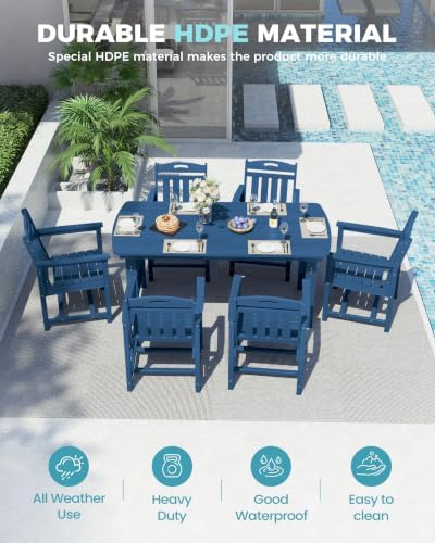 Ciokea HDPE Outdoor Dining Set of 6, Patio Table and Chairs Sets, Navy Blue - Image 3