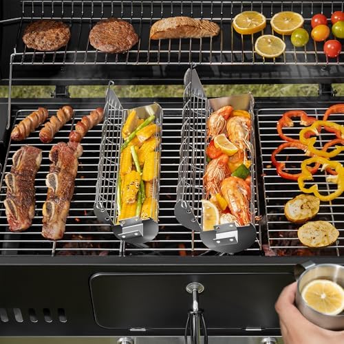 SHIZZO Extra Sturdy Rolling Grill Basket, Removable Handle, Set of 2 - Image 5