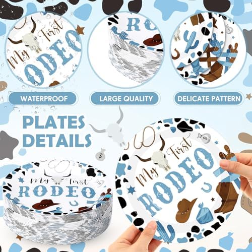 80 Pcs Western Cowboy Paper Plates Western Cowboy Party Decorations Wild West First Rodeo Party Supplies Dessert Plates Birthday Dinnerware Baby Shower Decorations - Image 3