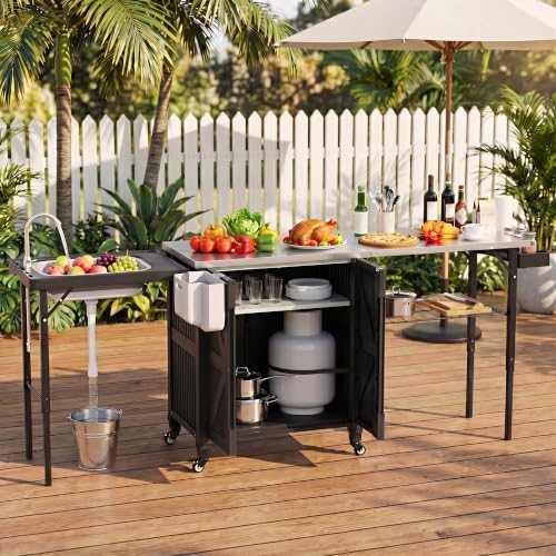 Spurgehom Outdoor Grill Cart with Storage Movable Grill Table - Image 2