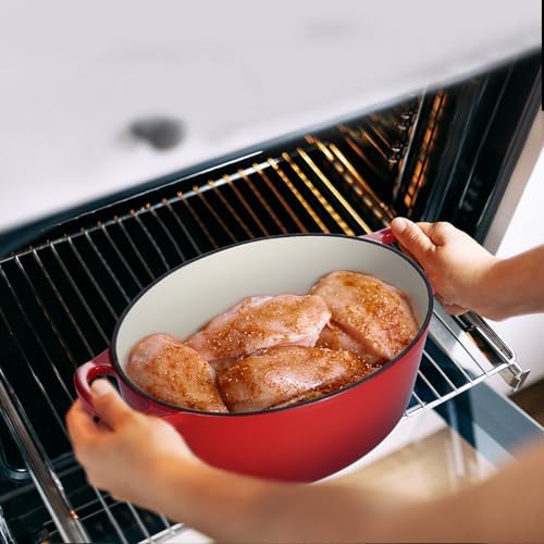Leonyo 7-Quart Enameled Cast Iron Oval Dutch Oven Pot with Lid, Red - Image 5