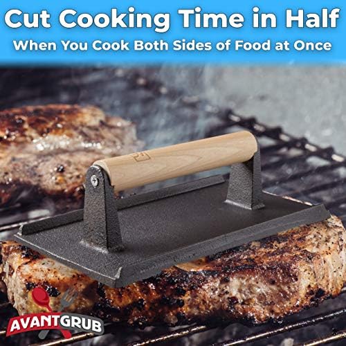 Pro Grade, Pre Seasoned Cast Iron Grill Weight 1Pk. Heavy Duty Steak and Burger Press with Wooden Handle for Grills, Griddles and Flattops. Perfect Gadget for Bacon, Paninis, Sandwiches and Vegetables - Image 3