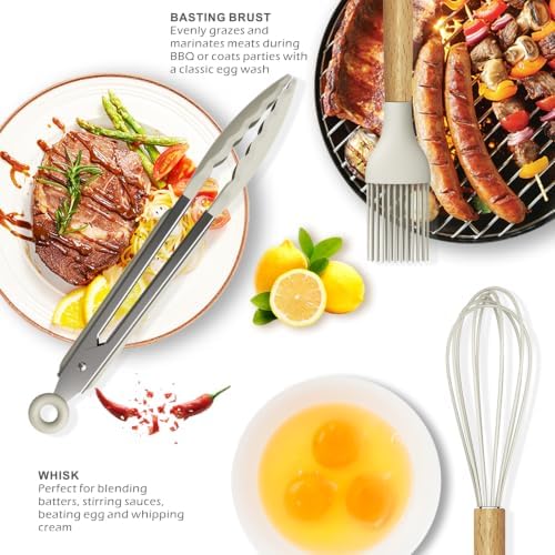 oannao Silicone Cooking Utensils Set - 446°F Heat Resistant Silicone Kitchen Utensils for Cooking,Kitchen Utensil Spatula Set w Wooden Handles, BPA FREE Gadgets for Non-Stick Cookware (Khaki) - Image 4