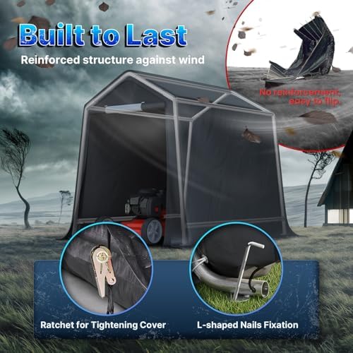 ADVANCE OUTDOOR 6x8 ft Outdoor Portable Storage Shelter Shed with 2 Roll up Zipper Doors & Vents Carport for Motorcycle Waterproof and UV Resistant Portable Garage Kit Tent, Gray - Image 5