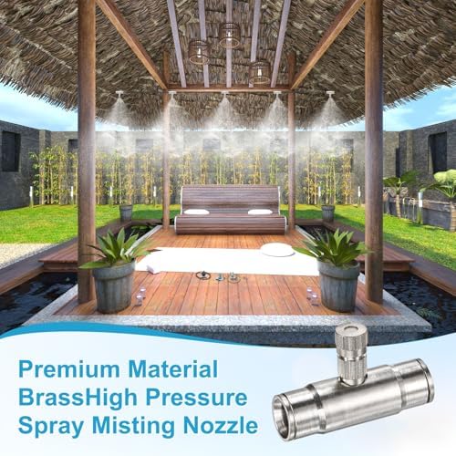 M METERXITY 20-Pack Brass Misting Nozzle Tee Kit, 0.1mm Orifice Dia. High Pressure Spray Misting Nozzle Head, Slip Connectors for 3/8 Inch Drip Irrigation Tubing Kit Outdoor [3/16" Threaded] - Image 6