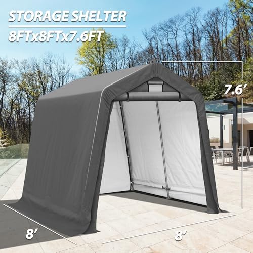 8' x 8' Outdoor Portable Storage Shed,Heavy Duty Portable Garage with Roll-up Zipper Door, Storage Shelter Shed for Generator, Vehicles,Motorcycle - Image 2
