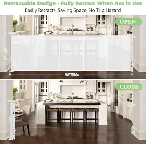 Reinforced 96" Extra Wide Retractable Baby Gate Extra Long Dog Gate, White - Image 3