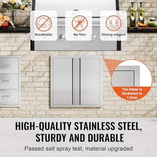 VEVOR BBQ Access Door - 24" x 24" Double Vertical Kitchen Door, Stainless Steel Flush Mount, for BBQ Island & Grilling Station - Image 3