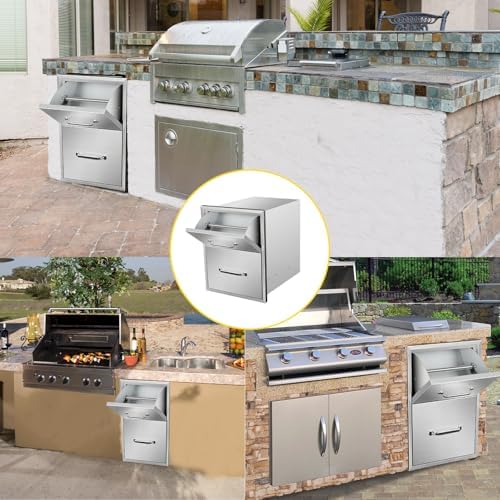 Outdoor Kitchen Drawers with Paper Towel Holder 16" W x 20" H x 20" D Flush Mount BBQ Drawers with Chrome Handle,Stainless Steel Built-in Double Access Drawers for Outdoor Kitchen Island - Image 6