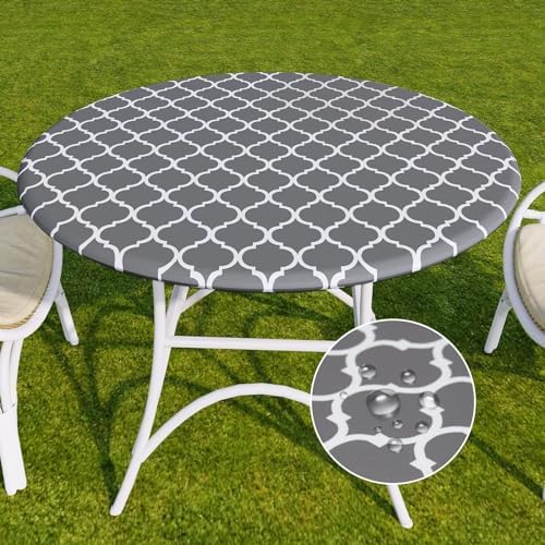 Romanstile Round Fitted Vinyl Tablecloth with Elastic Edge 100% Waterproof by Romanstile