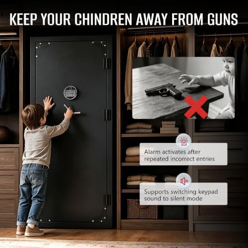 KAER 20-25 Gun Safe for Rifle and Pistols, Biometric Gun Cabinet with Adjustable Storage/Pistol Pouches/Removable LED, Gun Cabinet for Home Defense Hunting Shooting for Shotguns,Rifles,AR-15 - Image 3