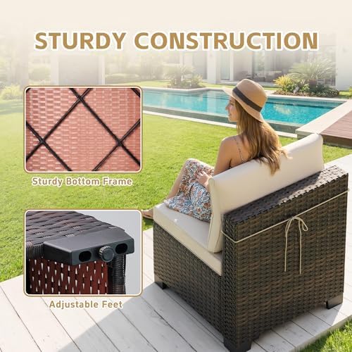 LEVELEVE 7 Pieces Outdoor Patio Furniture Sets,Rattan Conversation Sectional Set,Manual Weaving Wicker Patio Sofa with Tea Table - Image 6