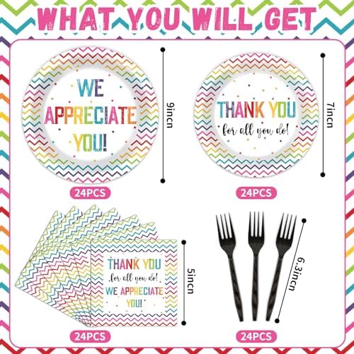 Thank You Party Plates Napkins We Appreciate You Tableware Teacher Appreciation Dinnerware Be Thankful to Thanksgiving Staff Disposable Plates Fork for Congratulations Graduate Party Supply Serve 24 - Image 2