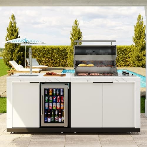 KoolMore Reserve 83 in. Outdoor Kitchen Suite with White Stone Counters and Sides, 4-Burner Grill, Stainless Steel Sink and Faucet - Image 4
