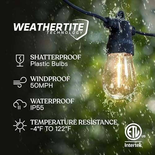 Brightech Ambience Hybrid Outdoor String Lights - Dual Plug and Solar Powered Waterproof LED Light String for Outside - 48 Ft, Soft White Edison Bulbs, for Camping, Patio, Cafe, Yard, Porch - Image 4