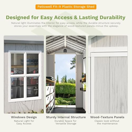 Patiowell 4x4 FT Resin Storage Shed with Floor, Light Gray - Image 6