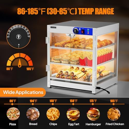 ROVSUN 3-Tier Commercial Food Warmer, Pizza Warmer Food Warmer Display with LED Lighting Removable Shelves Glass Door, Countertop Electric Food Warmer for Buffet Restaurant 110V 800W - Image 3
