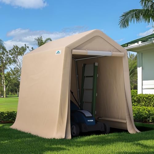 ADVANCE OUTDOOR 6x8 ft Outdoor Portable Storage Shelter Shed with 2 Roll up Zipper Doors & Vents Carport for Motorcycle Waterproof and UV Resistant Portable Garage Kit Tent, Beige by ADVANCEOUTDOOR