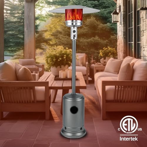 Fire Sense 62555 Patio Heater with Wheels, 46,000 BTU, Hammered Platinum - Image 2