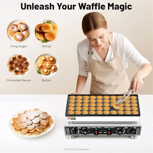 50-Hole Commercial Waffle Maker, 1800W Electric Waffle Machine, Stainless Steel Waffle Iron Baker with Non-Stick Coating, 122-572℉ Temperature Adjustable - Image 4