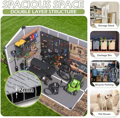 8 x 12 FT Plastic Outdoor Storage Shed with Floor, Resin Garden Shed - Image 3