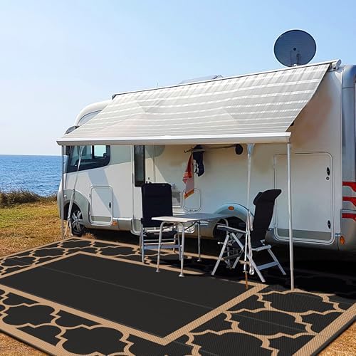 GENIMO Outdoor Rug, Waterproof Plastic Rugs 10'x14' for Camping Black Brown - Image 4