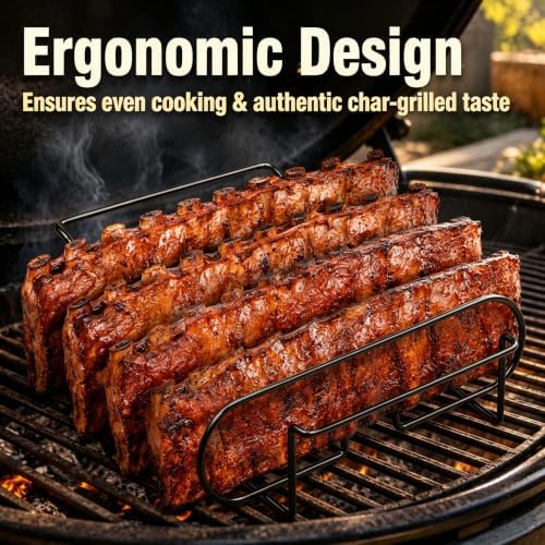 Rib Rack for Smoking –Rib Racks for Grilling and Smoking for 4 Full Racks of Ribs– Fits 18" Smoker, Weber, Kamado, Traeger – BBQ Grill Accessories for Men & Meat Lovers（11", Black, 1 Pack） - Image 7