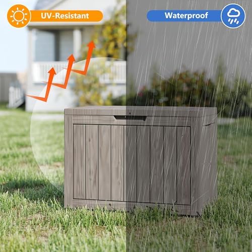 Outdoor Storage Box, 50 Gallon Waterproof Deck Box, Snap-Together Storage Bin for Chair Cushions, Porch Throw Pillows, Lockable Small Coffee Table Ottoman, Patio Garden, Grey - Image 5