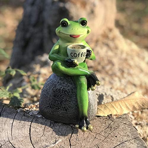 Coffee Frog Statue for Garden Decor, Resin Green Frogs Figurine Outdoor 6" - Image 4