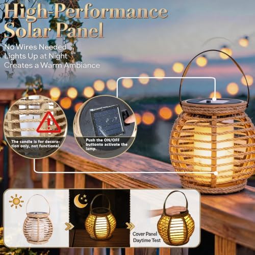 Solar Powered Outdoor Lantern, Rope Woven, 14x15.5 cm, Set of 2 - Image 2