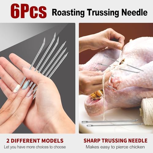 Ofargo Meat Trussing Needles, Roasting Trussing Needles for Lacing Roast Turkey, Chicken, Pork Skin, Whole Hog, Lamb, and Rotisserie Pig; 3pcs Curved Needles and 3pcs Straight Needles; 6pcs in All - Image 2