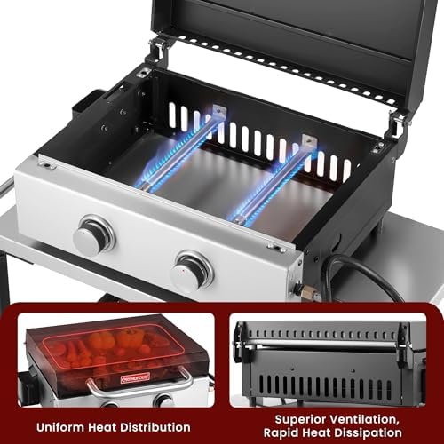 2-Burner Portable Propane Griddle with Top Lip and Grease Cup - Image 3