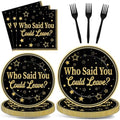 96Pcs Who Said You Could Leave Paper Plates and Napkins for Farewell Party Decor Retirement Disposable Plate Black and Gold Leaving Tableware Set for Goodbye Going Away Birthday Gatherings Decorations by Oitnlaughter
