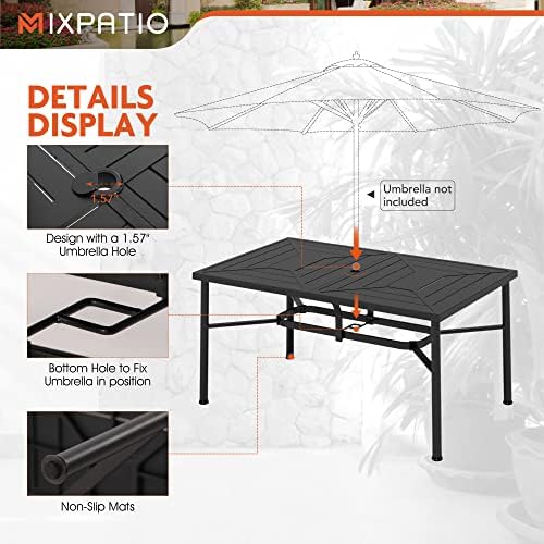 MIXPATIO Patio Table for 6, 64" Black Metal Dining Table w/Umbrella Hole - Image 4
