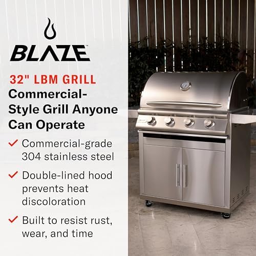 Blaze Prelude LBM Built-In Natural Gas Grill | 32-Inch 4-Burner BBQ with 56,000 BTUs | 304 Stainless Steel Construction | Flame Stabilizing Grids | BLZ-4LBM-NG - Image 2