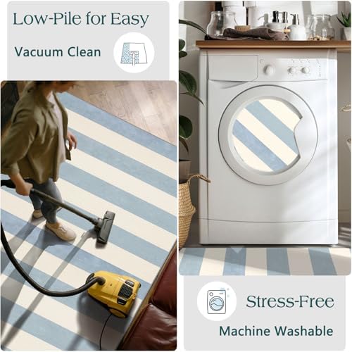 Front Door Mat Indoor Entrance - 2x4.3 Ft Washable Layered Doormat Outdoor Entrance Welcome Mat Front Porch Rug Non-Slip Blue White Striped Runner Rug for Kitchen Bedroom Front Porch Decor - Image 6