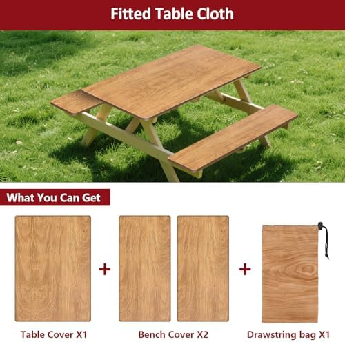 6ft 72in Picnic Table and Bench Cover, 3 Pack, Wood Grain - Image 3
