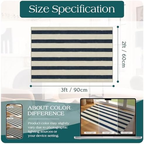 Blue and White Striped Outdoor Rug - 2x3 Non-Slip Front Door Mat - Image 2