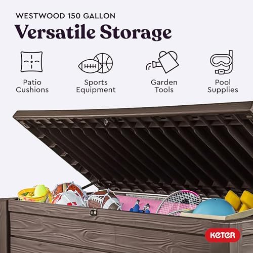 Keter Westwood 150 Gal Outdoor Storage Box for Patio and Pool Accessories - Image 6