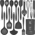 AOTHOD Silicone Cooking Utensils Set - 446°F Heat Resistant Kitchen Utensils,Spatula Sets,Turner Tongs,Spoon,Kitchen Utensil Gadgets Tools Set for Nonstick Cookware,Dishwasher Safe BPA Free (Gray) by Safeandsuitableforuse
