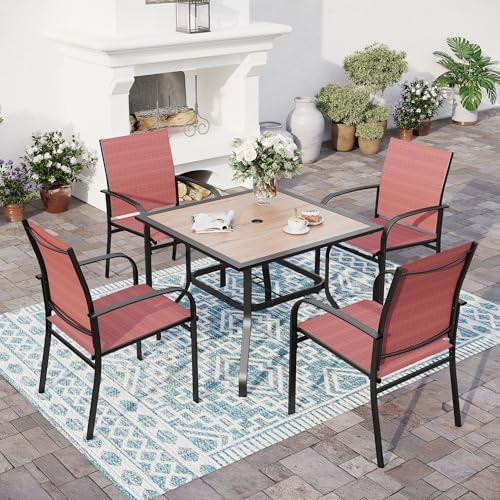 SUNSHINE VALLEY Patio Dining Set for 4, 37" Metal Table & Red Chairs by SUNSHINEVALLEY