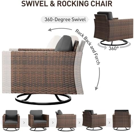 UDPATIO Patio Furniture Set, 5 Pieces Outdoor Conversation Sets with Rocking Swivel Chairs, Wicker Rattan Outdoor Sofa Set with Storage Table and Waterproof Covers for Backyard, Deck, Porch, Grey - Image 4