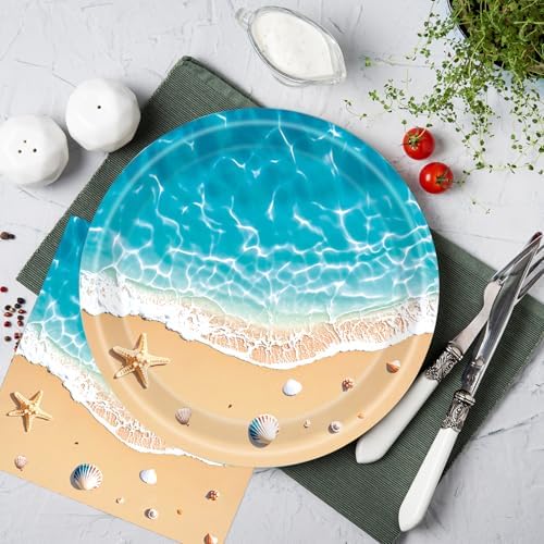40Pcs Beach Plates and Napkins Party Supplies, Disposable Ocean Waves Birthday Plates Napkins Tableware Set for Hawaiian Ocean Themed Party Decorations (Beach) - Image 4