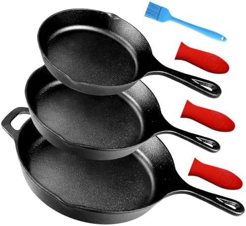 Suteck Cast Iron Skillets 3-Piece Set, 6", 8" & 10" Pre-Seasoned Pan Set by Suteck