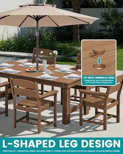 SERWALL HDPE Outdoor Dining Table and Chairs Set for 6 - Image 5