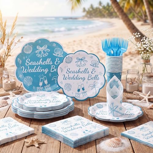 Zubebe 175 Pcs Seashells Wedding Bells Bachelorette Plates Cups Napkins - Image 2