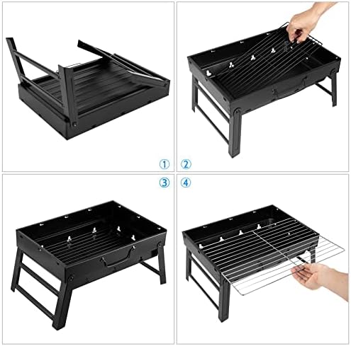 Uten Charcoal Grill, BBQ Grill Folding Portable Lightweight smoker Grill, Barbecue Grill Small desk Tabletop Outdoor Grill for Camping Picnics Garden Beach Party 17''x11.6''x 2.6'' - Image 2