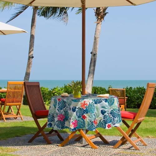 Round Outdoor Tablecloth with Umbrella Hole Umbrella Tablecloth Patio Tablecloths with Zipper for Courtyards, Terraces, and Beaches 60 in - Image 2