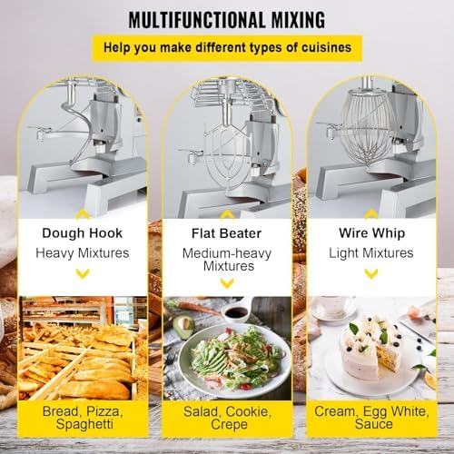 Happybuy 10Qt Commercial Food Mixer with Timing Function， Commercial Mixer 500W Stainless Steel Bowl Heavy Duty Electric Food Mixer Commercial with 3 Speeds Adjustable, Perfect for Bakery Pizzeria - Image 5